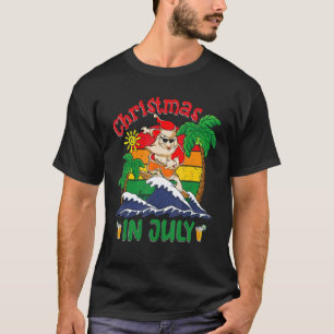 Christmas In July Santa Surfing  Beach Summer Vaca T-Shirt