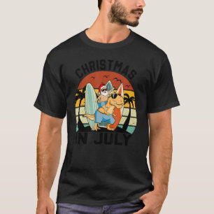 Christmas In July Santa Surfing Dinosaur Summer B T-Shirt