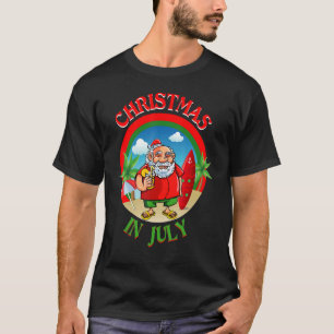 Christmas In July Santa Surfing Hawaii Beach Mele T-Shirt