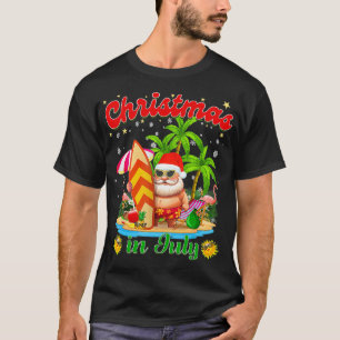 Christmas In July Santa Surfing Kids Toddler Hawai T-Shirt