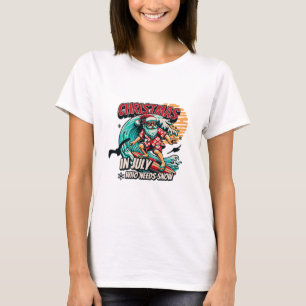 Christmas In July Santa Surfing Summer Beach Vacat T-Shirt