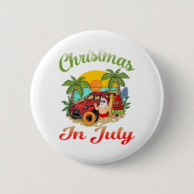 Christmas in July Santa Surfing Summer Santa Hawai 6 Cm Round Badge (Front)