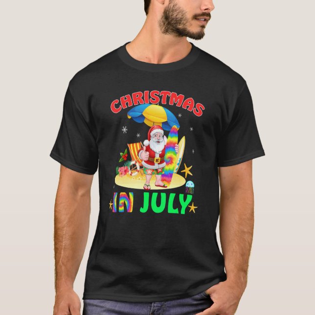 Christmas In July Santa Tie Dye Summer Surf Surfin T-Shirt (Front)