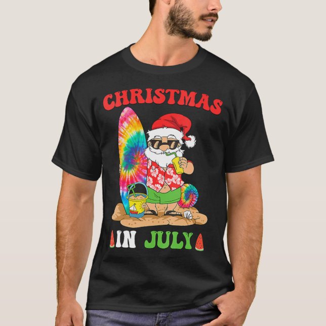 Christmas In July Santa Tie Dye Summer Surf Surfin T-Shirt (Front)