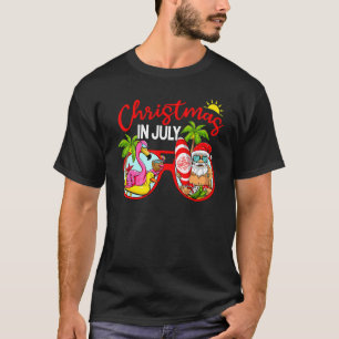 Christmas In July Santa Vaca Beach Flamingo Surfin T-Shirt