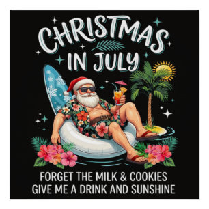 Christmas in July Santa Vacation Drink Poster