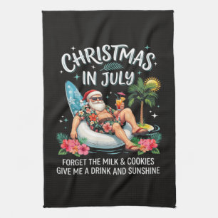 Christmas in July Santa Vacation Drink Tea Towel