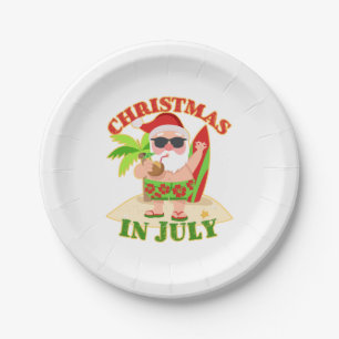 Christmas in July Santa with Surfboard Paper Plate