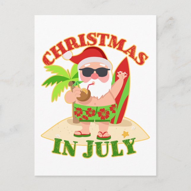 Christmas in July Santa with Surfboard Postcard (Front)