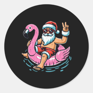 Christmas In July Shirt Boys Kids Santa Flamingo S Classic Round Sticker