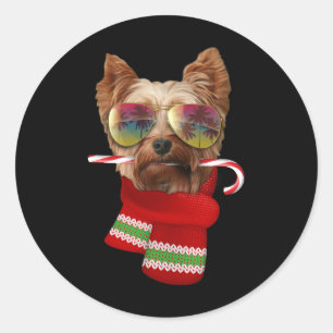 Christmas In July Shirt Fun Yorkie Sungles Dog Lov Classic Round Sticker