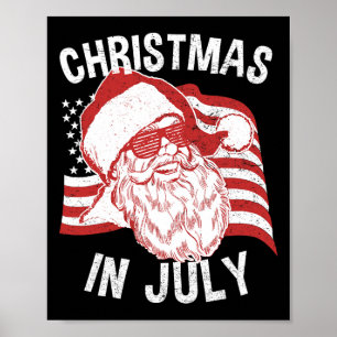 Christmas In July Shirt Retro Hipster Santa 4th Of Poster