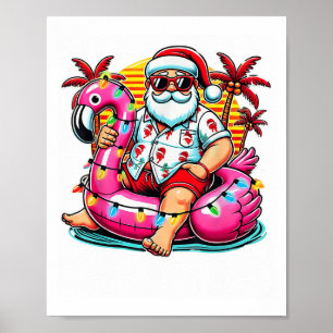 Christmas In July Shirt Santa Flamingo Float Summe Poster