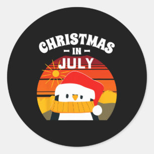 Christmas In July Shirt Summer Shirts Santa Pengui Classic Round Sticker