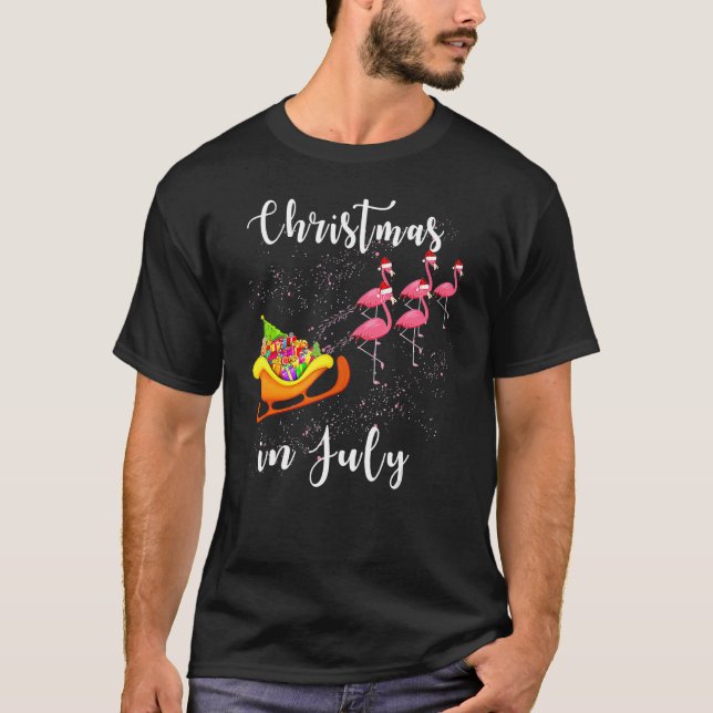 Christmas In July  Sleigh Flamingos Women Kid Summ T-Shirt (Front)