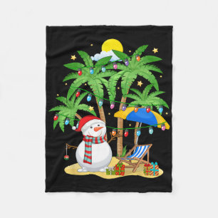 Christmas In July Snowman On Palm Tree Tropical Be Fleece Blanket