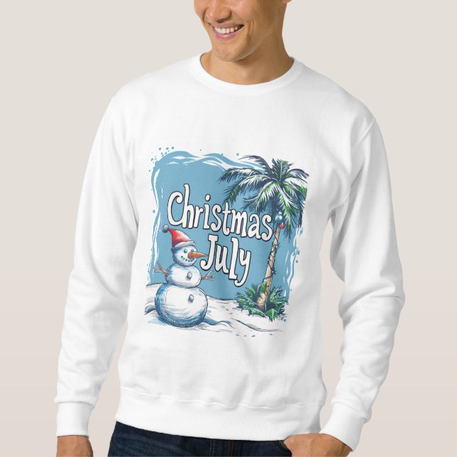 Christmas in July Snowman & Palm Tree Design Sweatshirt (Front)
