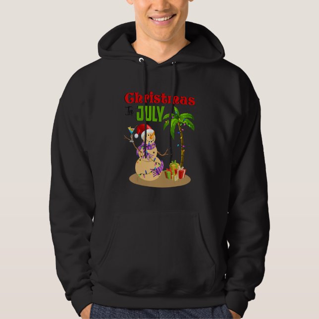 Christmas In July  Snowman Sand Palm Tree Summer_1 Hoodie (Front)