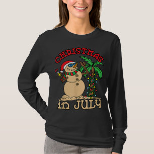Christmas In July Snowman Sand Palm Tree Summer T-Shirt