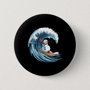 Christmas In July Snowman Surfing Surfboard Beach 6 Cm Round Badge