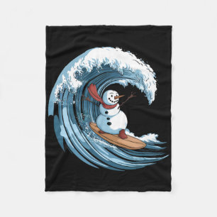 Christmas In July Snowman Surfing Surfboard Beach Fleece Blanket
