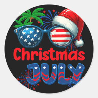 Christmas In July Summer Beach Hawaii Santa Usa Fl Classic Round Sticker