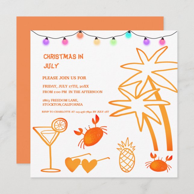 Christmas In July Summer Beach Party   Invitation (Front/Back)