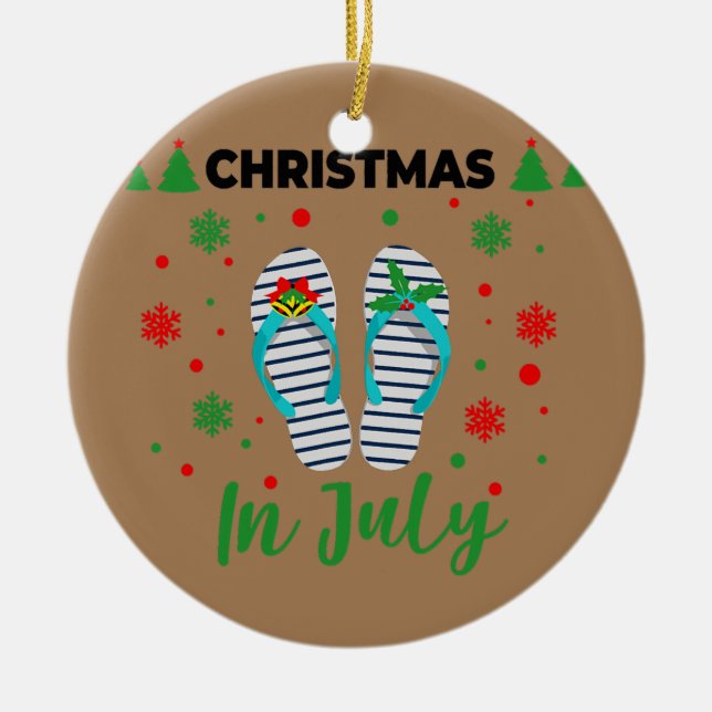 Christmas in July Summer Beach Vacation Flip Ceramic Tree Decoration (Front)
