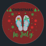 Christmas in July Summer Beach Vacation Flip Classic Round Sticker<br><div class="desc">Christmas in July Summer Beach Vacation Flip Flops Graphic Gift. Perfect gift for your dad,  mum,  papa,  men,  women,  friend and family members on Thanksgiving Day,  Christmas Day,  Mothers Day,  Fathers Day,  4th of July,  1776 Independent day,  Veterans Day,  Halloween Day,  Patrick's Day</div>