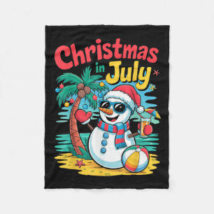 Christmas In July Summer Beach Xmas Snowman Palm T Fleece Blanket