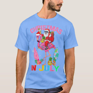 Christmas In July Summer Cocktails Flamingo Santa  T-Shirt