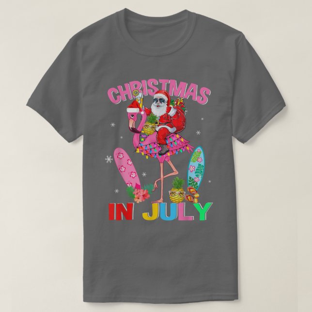 Christmas In July Summer Cocktails Flamingo Santa  T-Shirt (Design Front)