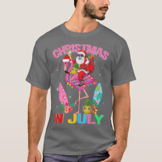 Christmas In July Summer Cocktails Flamingo Santa T-Shirt