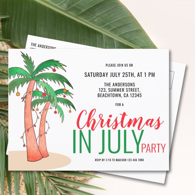 Christmas in July Summer Party Invitation Postcard (Creator Uploaded)