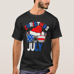 Christmas In July Summer Patriotic USA Santa Hat 4 T-Shirt