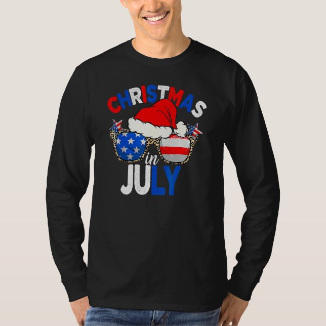 Christmas In July Summer Patriotic USA Santa Hat 4 T-Shirt (Front)