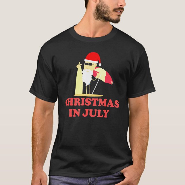 Christmas In July Summer Santa Claus Surfboard Gif T-Shirt (Front)