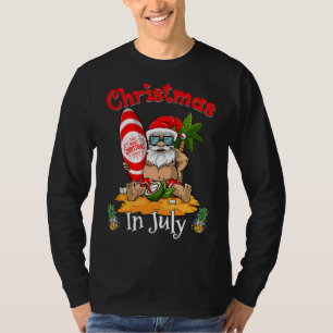 Christmas In July Summer Santa Surfing Beach Vaca T-Shirt
