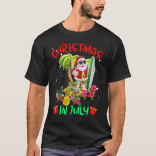 Christmas In July  Summer Santa Surfing Beach Vaca T-Shirt