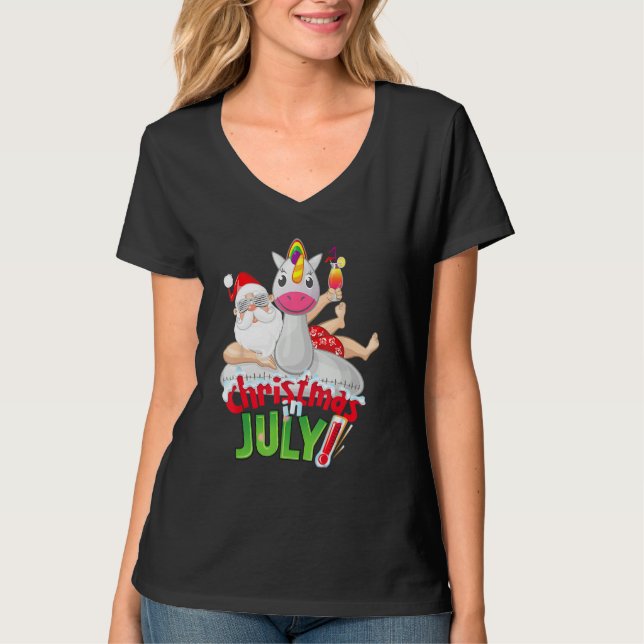 Christmas in July  Summer Unicorn Float Xmas T-Shirt (Front)
