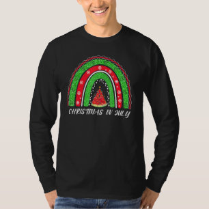 Christmas In July Summer Vacation Watermelon Rainb T-Shirt