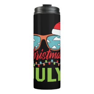 Christmas in july sun glasses with santa hat thermal tumbler