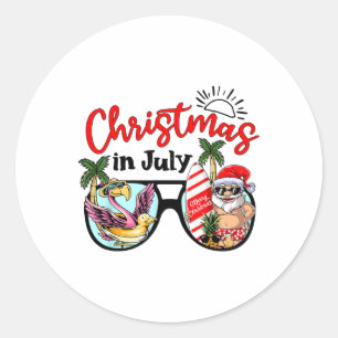 Christmas In July Sungles Santa Flamingo Summer Va Classic Round Sticker