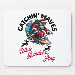 Christmas In July Surfing Santa Claus Summer Beach Mouse Pad