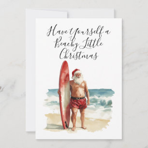 Christmas in July Surfing Santa - Holiday Card