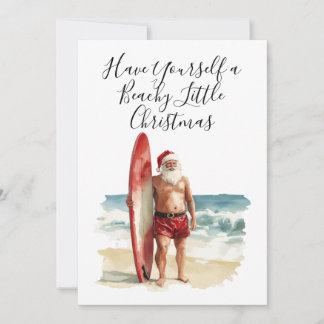 Christmas in July Surfing Santa - Holiday Card