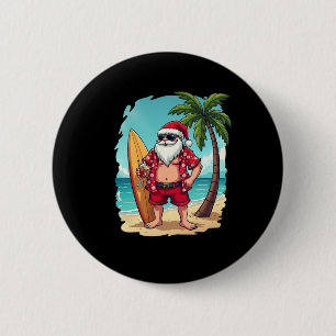 Christmas In July, Surfing Santa Tropical Holiday 6 Cm Round Badge