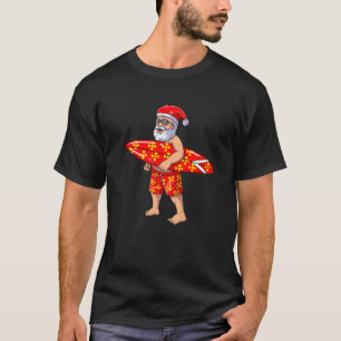 Christmas In July Surfing Santa With Summer Hawaii T-Shirt