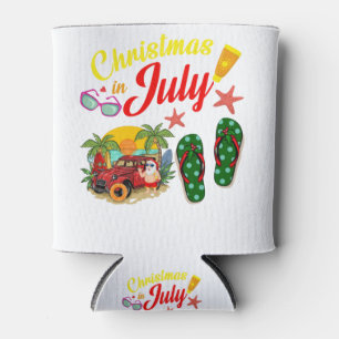 Christmas In July T Shirt Summer Beach Vacation Can Cooler