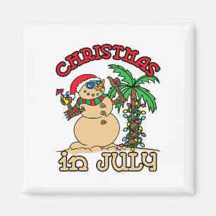 Christmas In July T Shirts Snowman Sand Palm Tree  Magnet